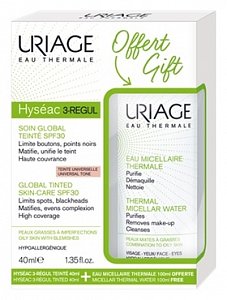Uriage Hyseac 3-Regul Набор Уход тональный 40 мл + Очищающая мицеллярная вода для жирной кожи 100 мл