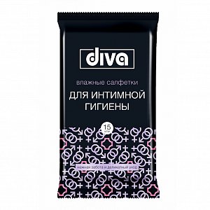 Diva Салфетки влажные для интимной гигиены Черные 15 шт.