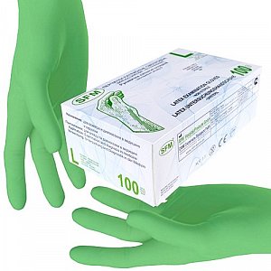 Перчатки SFM латексные нестерильные неопудренные смотровые р.L 100 шт. (50 пар) зеленые