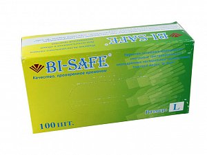 Перчатки Bi-Safe нитриловые нестерильные неопудренные смотровые р.L 100 шт. (50 пар) голубые