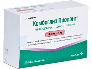 Комбоглиз Пролонг таблетки с модифицированным высвобождением покрытые пленочной оболочкой 1000 мг+5 мг 28 шт.
