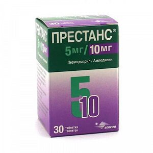 Престанс таблетки 5 мг + 10 мг (Периндоприл+Амлодипин) 30 шт.