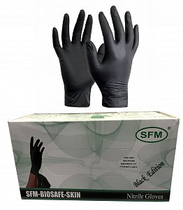 Перчатки SFM нитриловые нестерильные неопудренные смотровые р.S 100 шт. (50 пар) черные