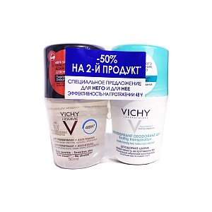 Vichy Промо набор Homme 48 ч Дезодорант-антиперспирант против пятен 50 мл+ Дезодорант шариковый регулирующий избыточное потоотделение 50 мл