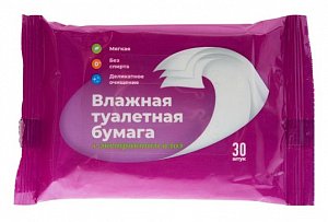Бумага туалетная влажная 30 шт с экстрактом алоэ