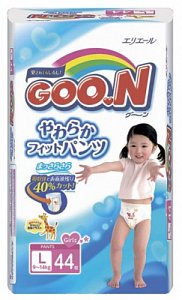GooN Подгузники-трусики для девочек р.L 9-14 кг 44 шт.
