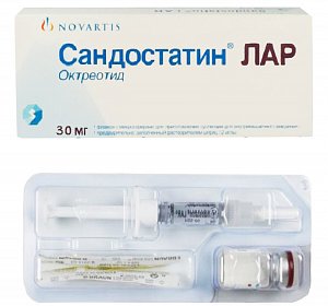 Сандостатин Лар микросферы для приготовления суспензии для внутримышечного введения 30 мг флакон 1 шт.+ растворитель