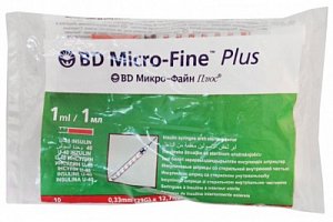BD Micro-Fine Plus Шприц инсулиновый U-100 0,33 мм (29g) х 12,7 мм, 1 мл 10 шт