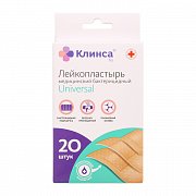 Клинса Лейкопластырь бактерицидный Universal на полимерной основе натуральный 3 размера 20 шт.