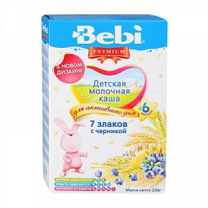 Bebi Premium Каша молочная 7 злаков с черникой 6 мес. 200 г