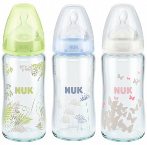 NUK Бутылочка First Choice Plus стеклянная 240 мл с силиконовой соской р.1 M (0-6 мес.)