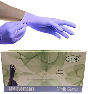 Перчатки SFM-Supersoft нитриловые нестерильные неопудренные смотровые р.M 200 шт. (100 пар) фиолетово-голубые