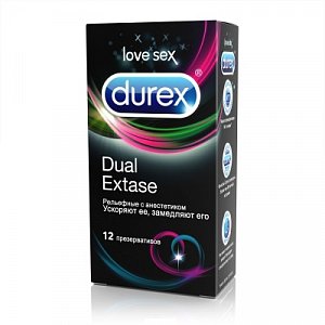 Durex Презервативы Dual Extase рельефные с анестетиком 12 шт.