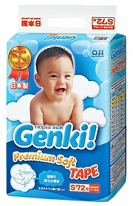 Genki Подгузники Premium Soft S (4-8 кг) 72 шт.