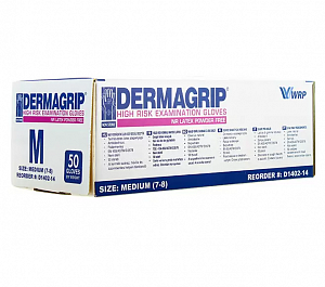 Перчатки Dermagrip High Risk латексные нестерильные неопудренные смотровые р.M №50 (25 пар)