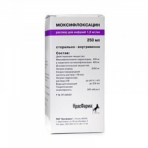 Моксифлоксацин раствор для инфузий 1,6 мг/мл флакон 250 мл 1шт. Красфарма