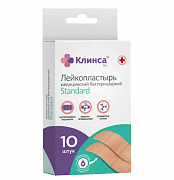 Клинса Лейкопластырь бактерицидный Standart на полимерной основе натуральный 1,9х7,2 см 10 шт.