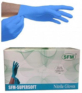 Перчатки SFM нитриловые нестерильные неопудренные смотровые р.M 200 шт. (100 пар) голубые