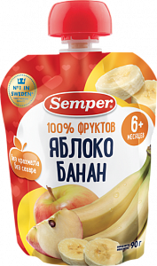 Semper Пюре Яблоко и банан с 6 мес. 90 г