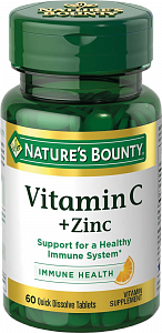 Nature`s Bounty Витамин С+Цинк таблетки быстрорастворимые 60 шт. (БАД)