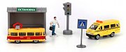 Технопарк SB-15-39 Набор с остановкой, светофором, фигуркой и 2 машинами 7,5 см