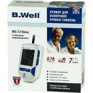 B.Well Глюкометр WG-72 Voice + тест-полоски 10 шт.