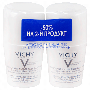 Vichy Промо набор Дезодорант шариковый для чувствительной кожи 48ч против пота 50 мл 2 шт.