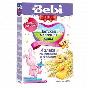 Bebi Premium Каша молочная 4 злака со сливками и персиком с 12 мес. 200 г