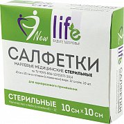 Салфетки марлевые стерильные 10 смх10 см 8-ми слойные 10 шт. New life Салфетки марлевые стерильные 10 смх10 см 8-ми слойные 10 шт. New life