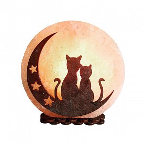Соляной светильник Круглый-Б Коты на луне 2-3 кг