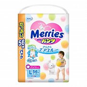 Merries Подгузники-трусики р.L 9-14 кг 56 шт. Merries Подгузники-трусики р.L 9-14 кг 56 шт.